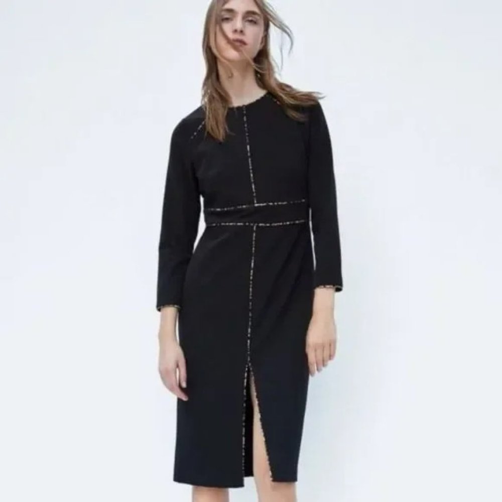 Zara Black Midi Dress with leopard Accents